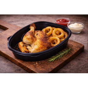 Demi poulet rôti + Onion rings